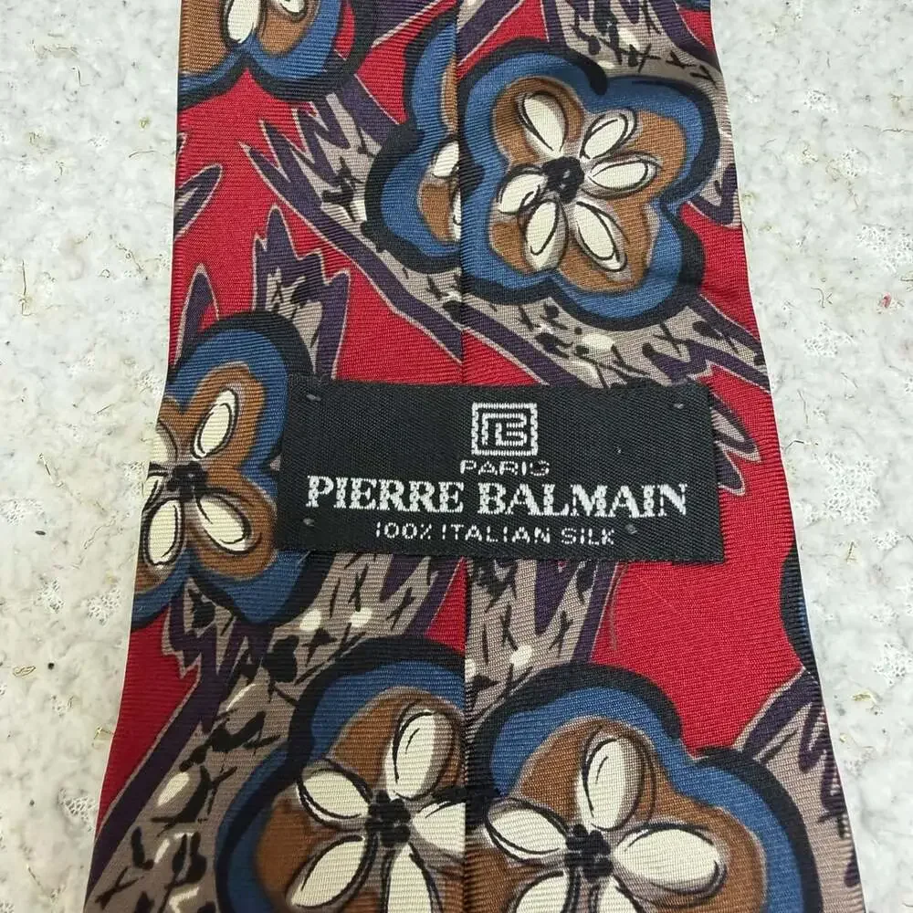 Pierre Balmain Silk Necktie Floral Red Blue